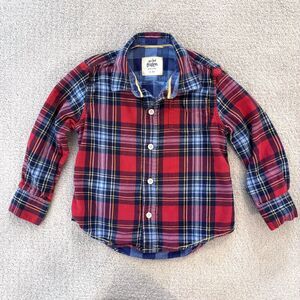 Mini Boden Boys Flannel Plaid Button Down Long Sleeve Shirt 3-4 years